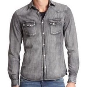 USED - The Kooples - Dark Wash Denim Button Down Shirt - MEDIUM